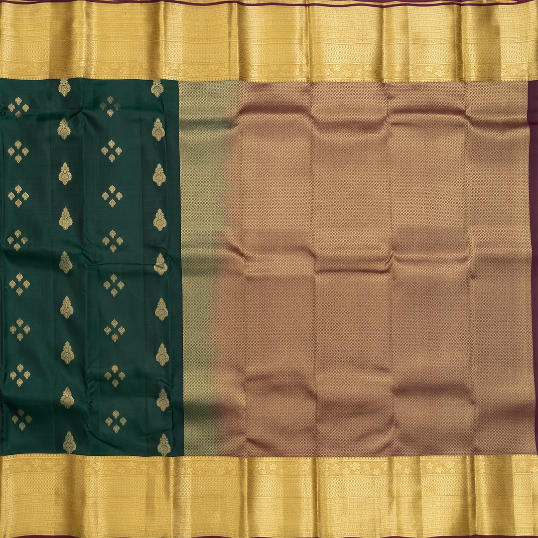 Hayagrivas Handloom Bottle Green Kanjivaram Silk Saree with Mustard Border KBF511F3-7