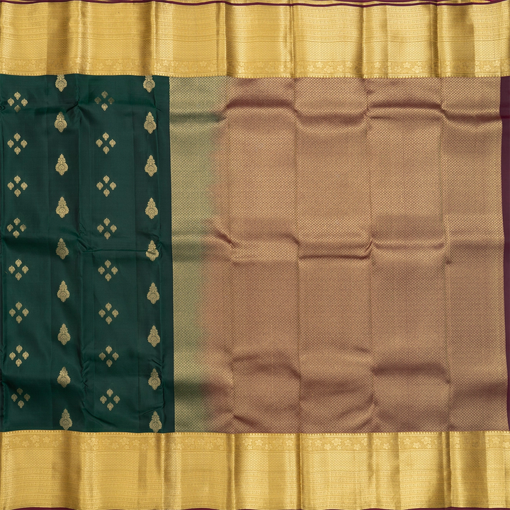 Hayagrivas Handloom Bottle Green Kanjivaram Silk Saree with Mustard Border KBF511F3-7