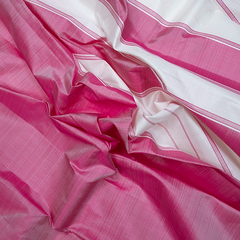 Hayagrivas Handloom Rose Pink Kanjivaram Silk Saree with Half-White Temple Border KBF518G7-1