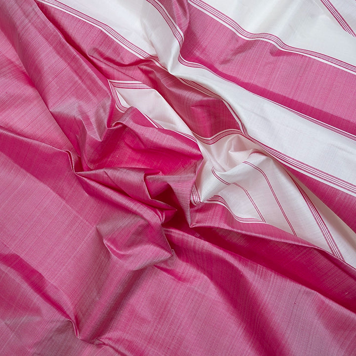Hayagrivas Handloom Rose Pink Kanjivaram Silk Saree with Half-White Temple Border KBF518G7-1