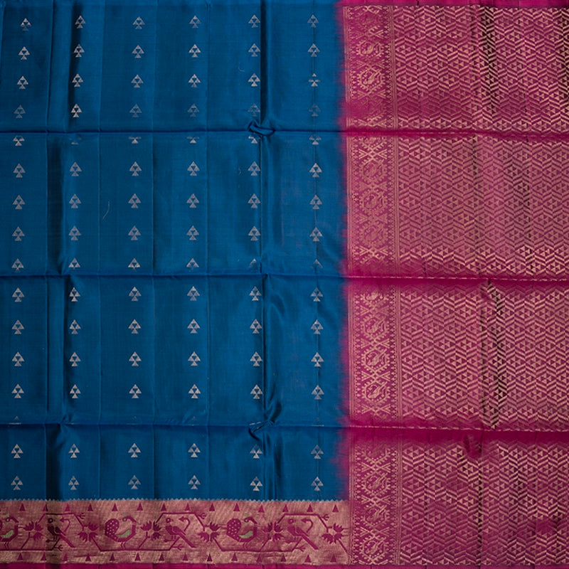 Hayagrivas Peacock Blue Handloom Soft Silk Saree KBF535G10-3