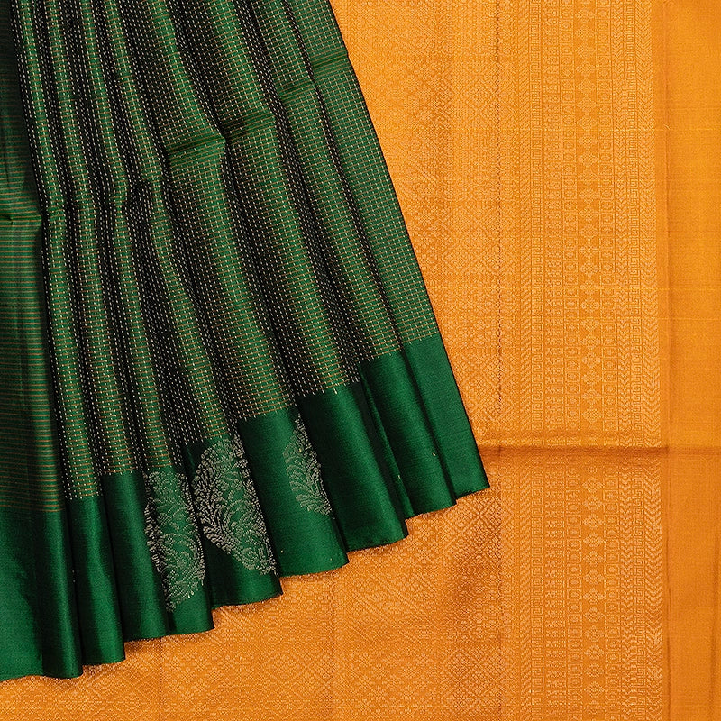 Hayagrivas Dark Green Handloom Soft Silk Saree KBF535G3-2