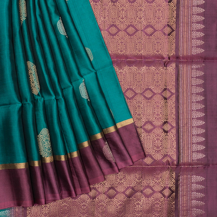 Hayagrivas Sea Green Handloom Soft Silk Saree KBF535G7-14