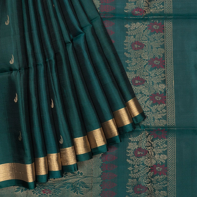 Hayagrivas Dark Green Handloom Soft Silk Saree KBF535G7-5