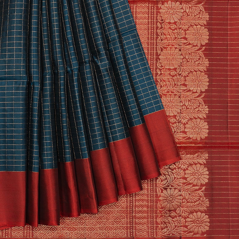Hayagrivas Dark Peacock Blue Handloom Soft Silk Saree KBF547G1-33