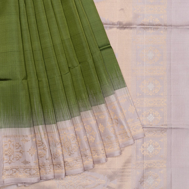 Hayagrivas Olive Green Handloom Soft Silk Saree KBF553G15-1