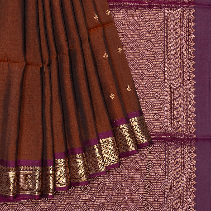 Hayagrivas Rust Brown Handloom Soft Silk Saree KBF555G1-1