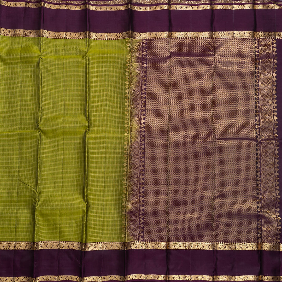 Hayagrivas Handloom Olive Green Kanjivaram Silk Saree with Plum Purple Border KBF556G1-10