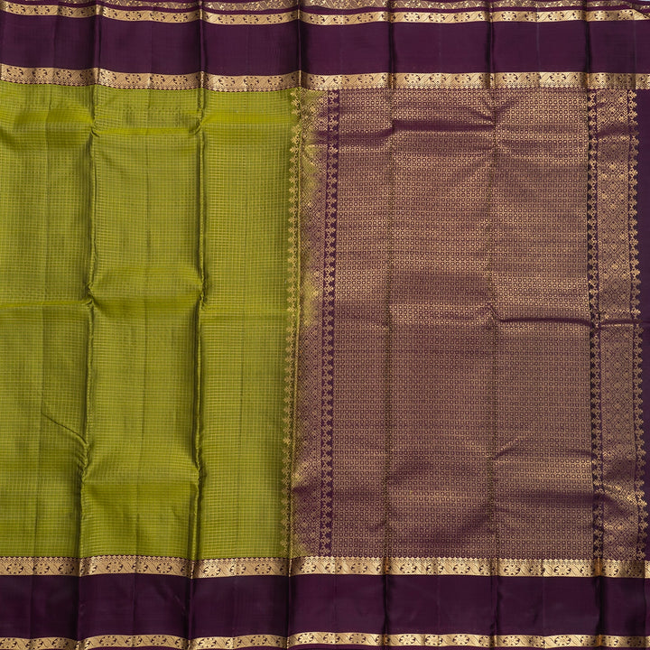 Hayagrivas Handloom Olive Green Kanjivaram Silk Saree with Plum Purple Border KBF556G1-10