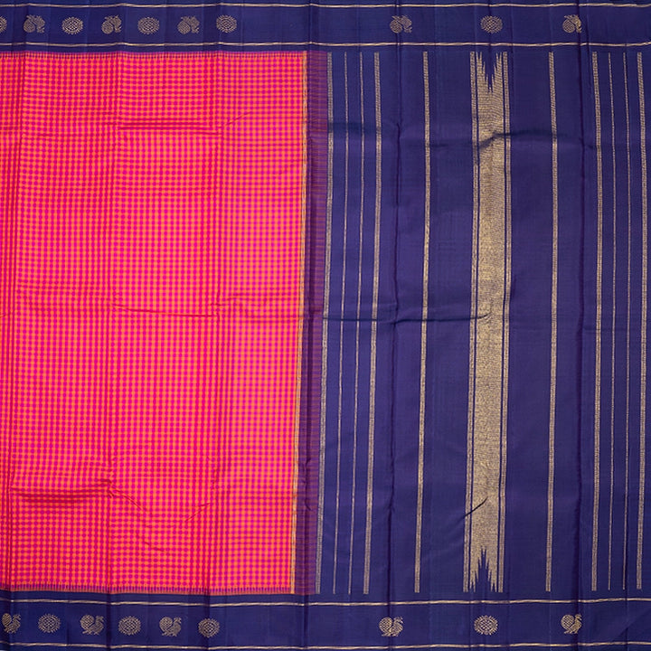 Hayagrivas Handloom Pink &amp; Orange Kanjivaram Silk Saree with Purplish Blue Border KBF572G9-1
