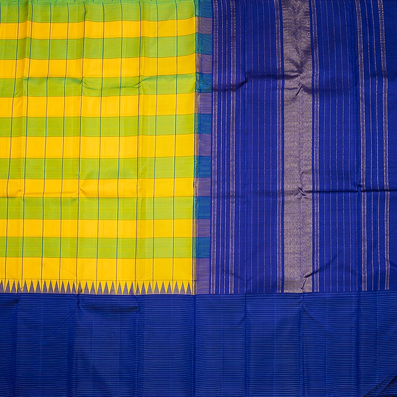 Hayagrivas Handloom Green &amp; Yellow Checks Kanjivaram Silk Saree KBF573G1-1