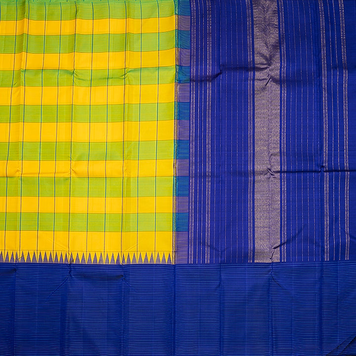 Hayagrivas Handloom Green &amp; Yellow Checks Kanjivaram Silk Saree KBF573G1-1