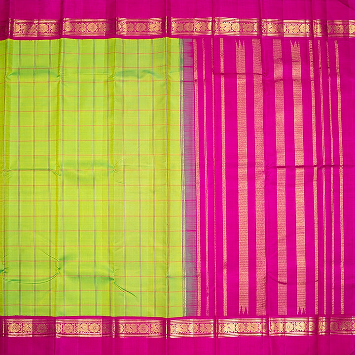 Hayagrivas Handloom Fluorescent Green Kanjivaram Silk Saree with Rani Pink Border KBF573G5-3