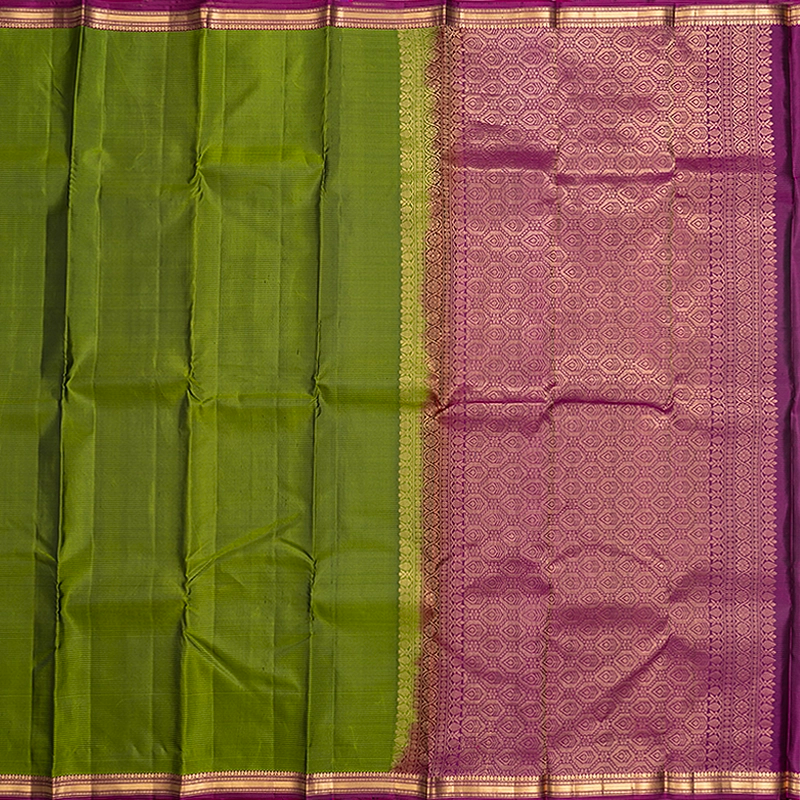 Hayagrivas Handloom Mehandi Green Kanjivaram Silk Saree with Purple Border KBF582G1-1