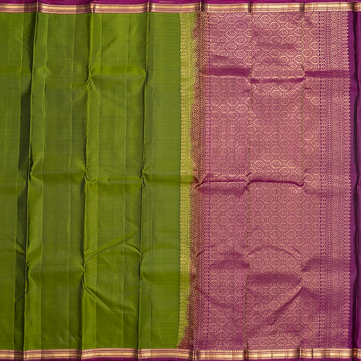 Hayagrivas Handloom Mehandi Green Kanjivaram Silk Saree with Purple Border KBF582G1-1