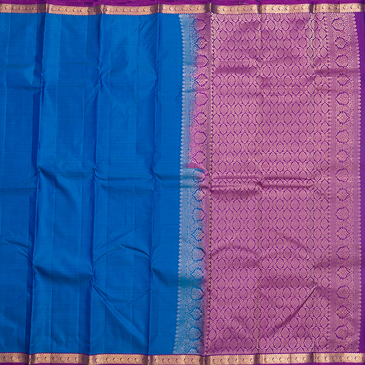 Hayagrivas Handloom Ananda Blue Kanjivaram Silk Saree with Purple Border KBF582G1-13