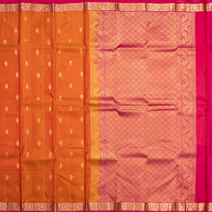 Hayagrivas Handloom Golden Orange Kanjivaram Silk Saree with Pink Border KBF582G2-14