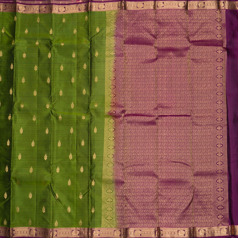 Hayagrivas Handloom Olive Green Kanjivaram Silk Saree with Purple Border KBF582G2-16