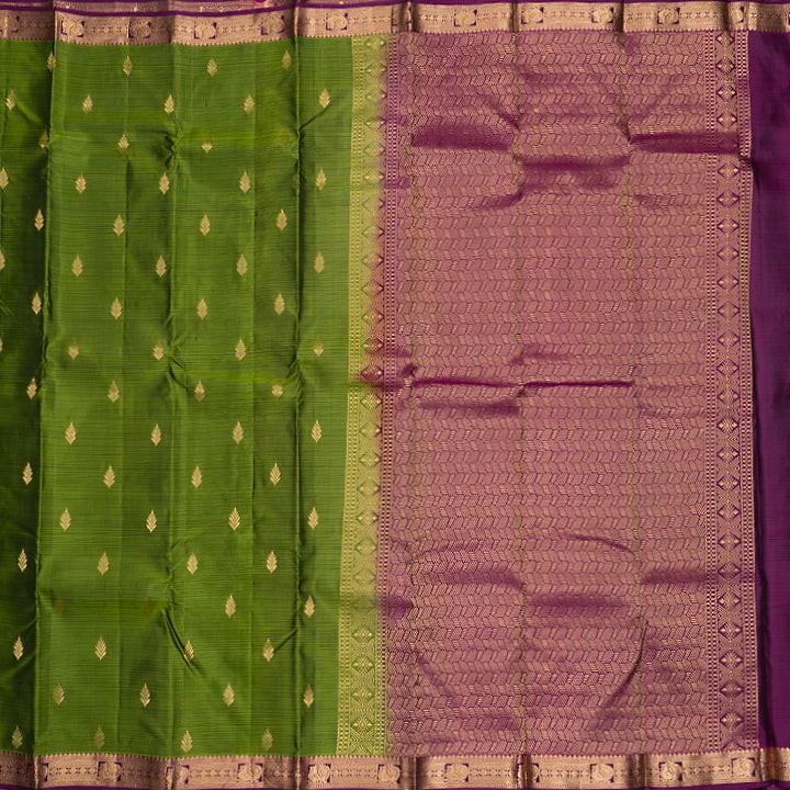 Hayagrivas Handloom Olive Green Kanjivaram Silk Saree with Purple Border KBF582G2-16