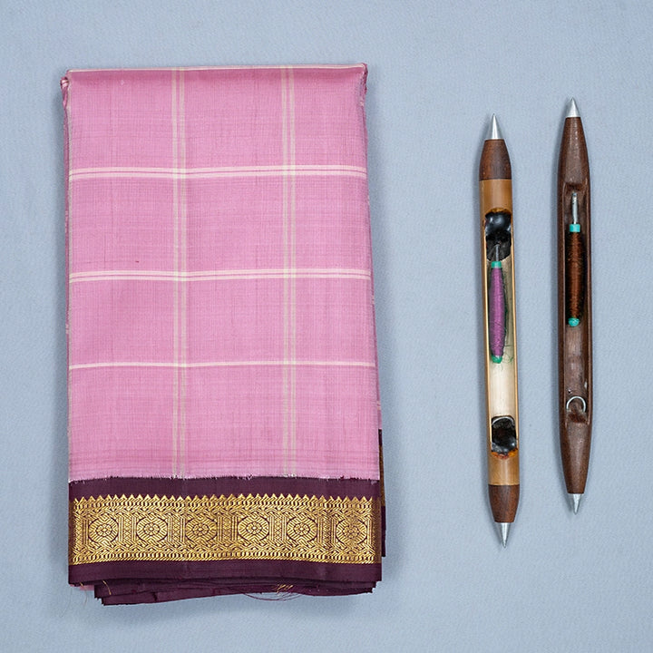 Hayagrivas Handloom Rose Pink Kanjivaram Silk Saree with Burgundy Border KBF597G7-1