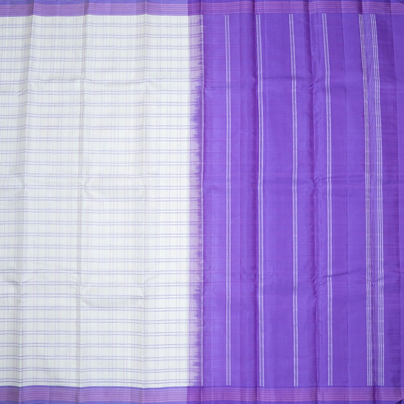 Hayagrivas Handloom Half-White Kanjivaram Silk Saree with Lilac Border KBF620G1-2