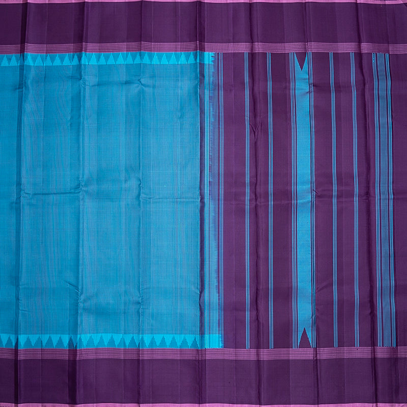 Hayagrivas Handloom Sky Blue &amp; Purple Checks Kanjivaram Silk Saree KBF620G6-3