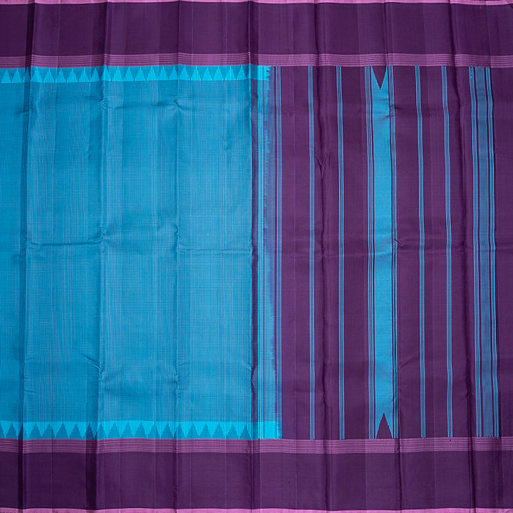 Hayagrivas Handloom Sky Blue &amp; Purple Checks Kanjivaram Silk Saree KBF620G6-3