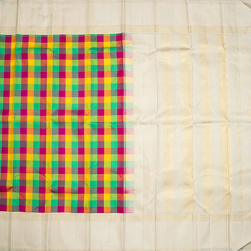Hayagrivas Handloom Multicolour Checks Kanjivaram Silk Saree with Beige Border KBF638G1-3
