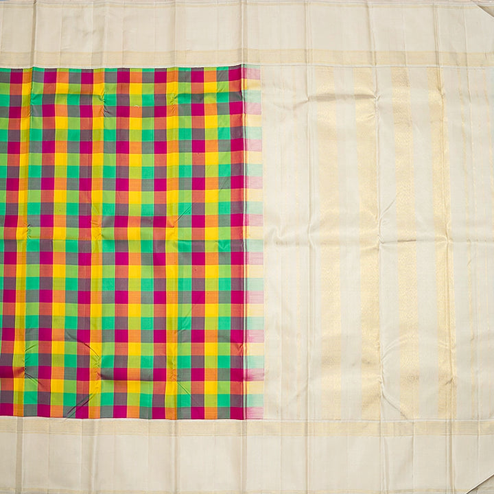 Hayagrivas Handloom Multicolour Checks Kanjivaram Silk Saree with Beige Border KBF638G1-3