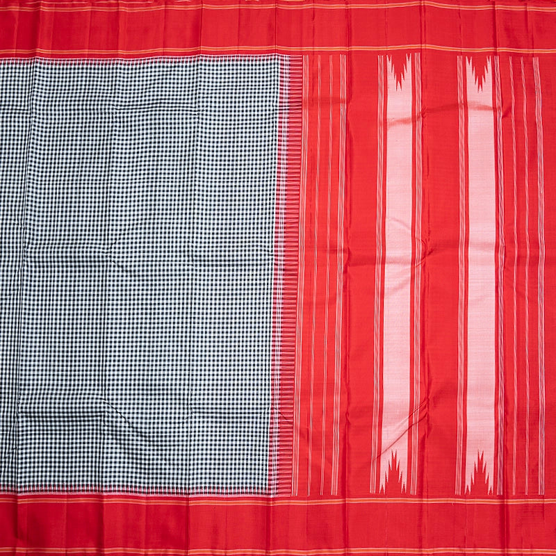 Hayagrivas Handloom Black &amp; White Checks Kanjivaram Silk Saree with Red Border KBF638G4-4