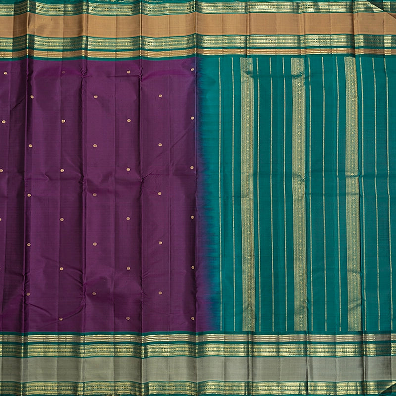 Hayagrivas Handloom Purple Kanjivaram Silk Saree with Ganga Jamuna Border KBF644G3-1