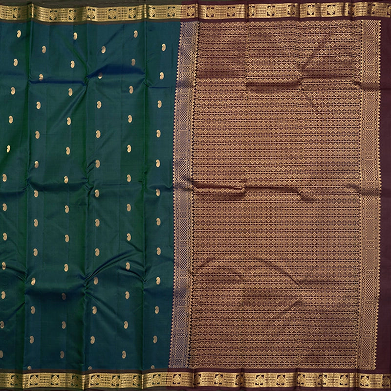 Hayagrivas Handloom Peacock Green Kanjivaram Silk Saree with Manthalir Border KBF688G1-14