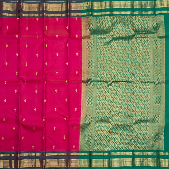 Hayagrivas Handloom Pink Kanjivaram Silk Saree with Manthalir Green Border KBF688G2-18