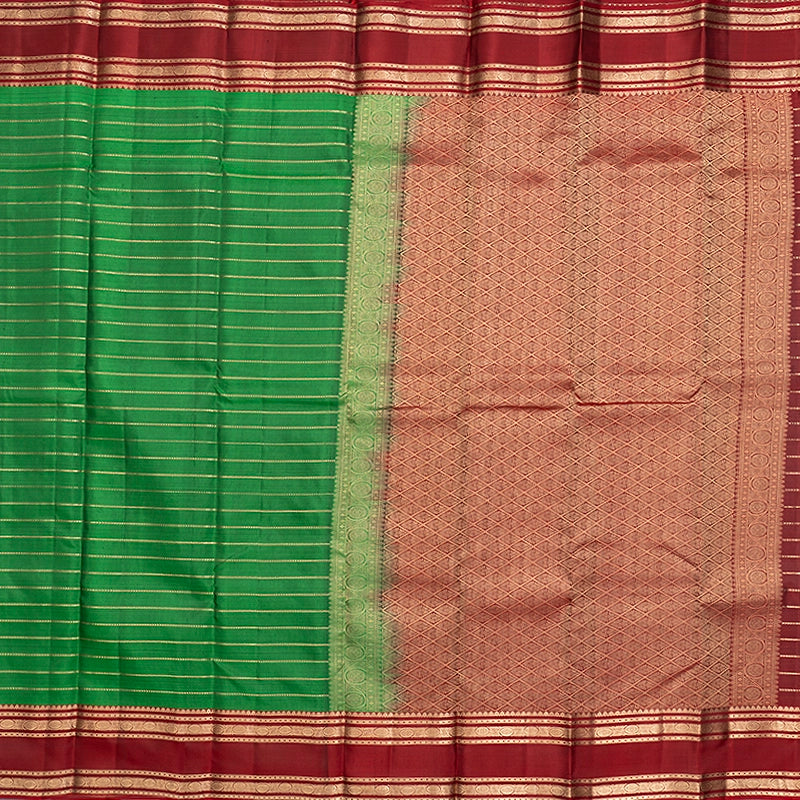 Hayagrivas Handloom Meenakshi Green Kanjivaram Silk Saree with Araku Red Border KBF695G10-5