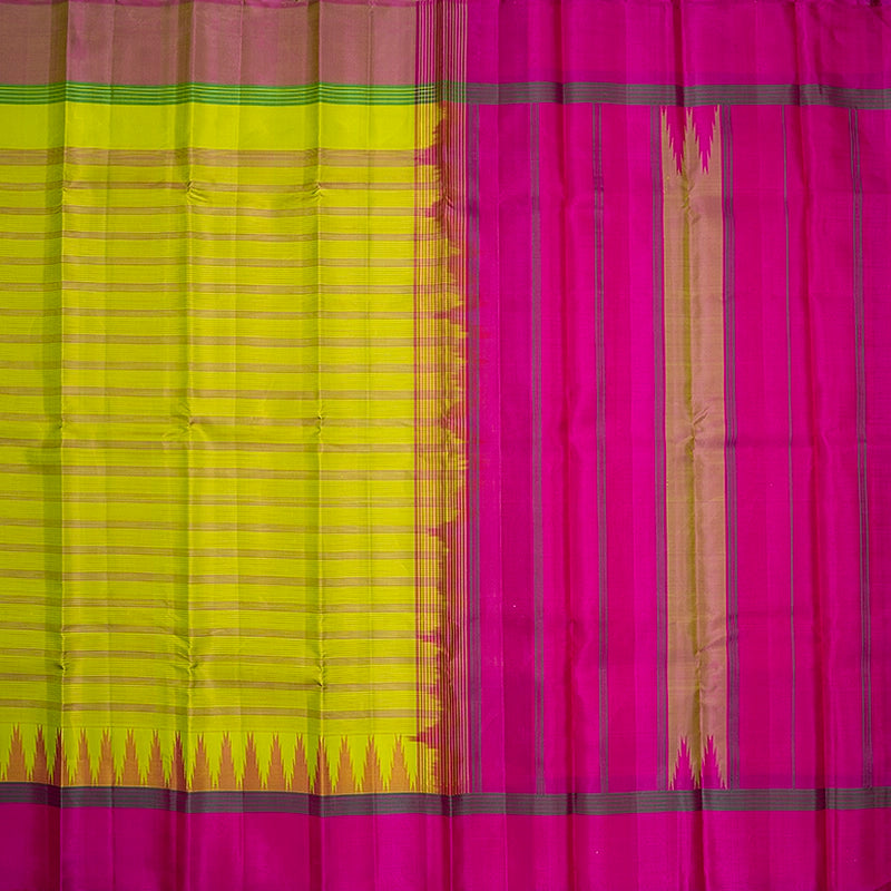 Hayagrivas Handloom Lime Green Kanjivaram Silk Saree with Ganga Jamuna Border KBF713G3-1