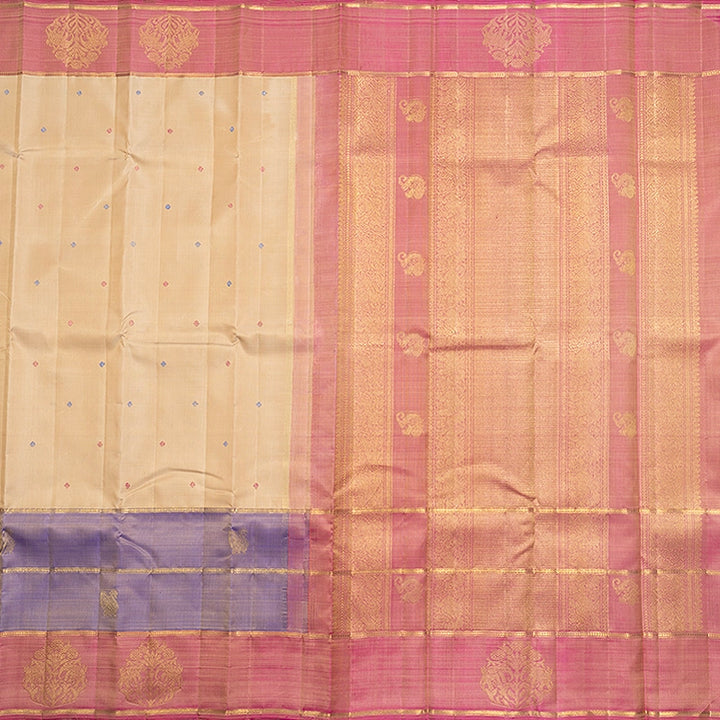 Hayagrivas Handloom Beige Kanjivaram Silk Saree with Pink Border KBF719G3-1