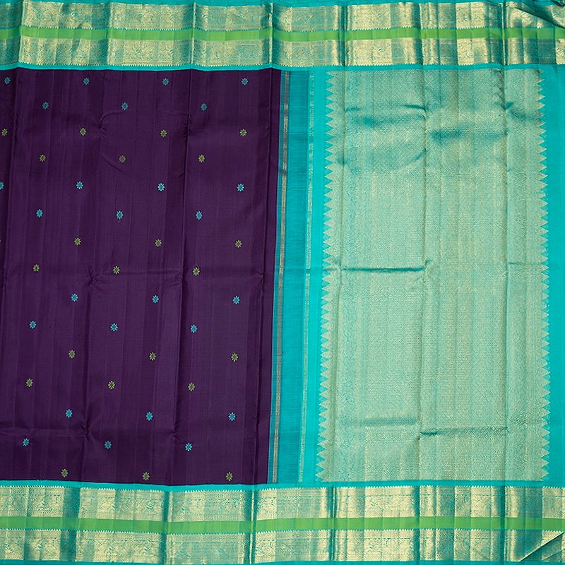 Hayagrivas Handloom Purple Kanjivaram Silk Saree with Aqua Green Border KBF720G5-1