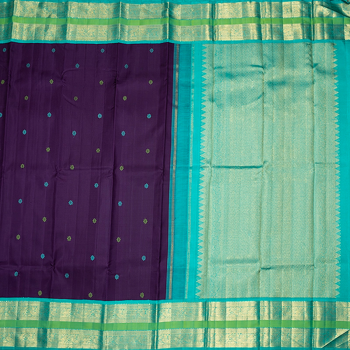Hayagrivas Handloom Purple Kanjivaram Silk Saree with Aqua Green Border KBF720G5-1