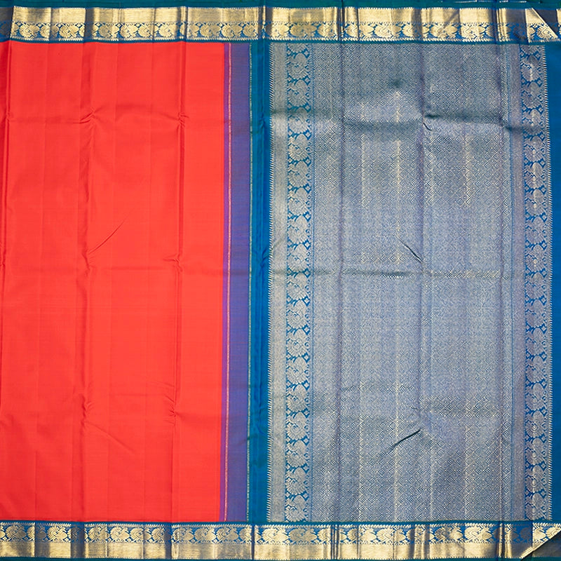 Hayagrivas Handloom Red Kanjivaram Silk Saree with Mayilkazhuthu Border KBF721G1-1