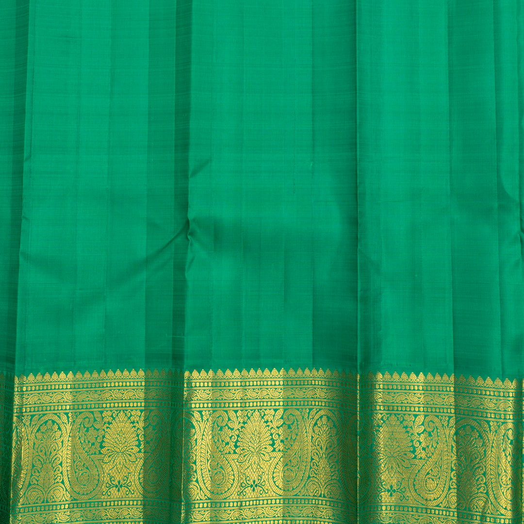 Hayagrivas Handloom Orangish-Pink Kanjivaram Silk Saree with Meenakshi Green Border KBF741H2-1