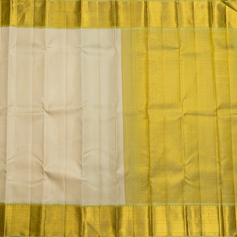 Hayagrivas Handloom Half-White Kanjivaram Silk Saree with Pista Green Border KBF741H2-2