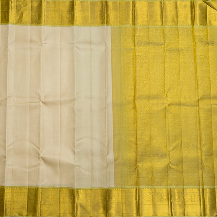 Hayagrivas Handloom Half-White Kanjivaram Silk Saree with Pista Green Border KBF741H2-2