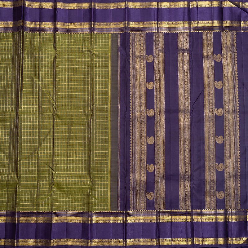 Hayagrivas Handloom Olive Green Kanjivaram Silk Saree with Purple Border KBF742H12-1
