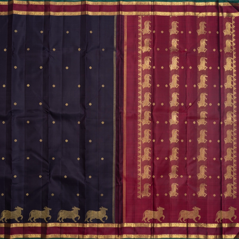 Hayagrivas Handloom Deep Jamun Kanjivaram Silk Saree with Wine Maroon Border KBF742H7-1