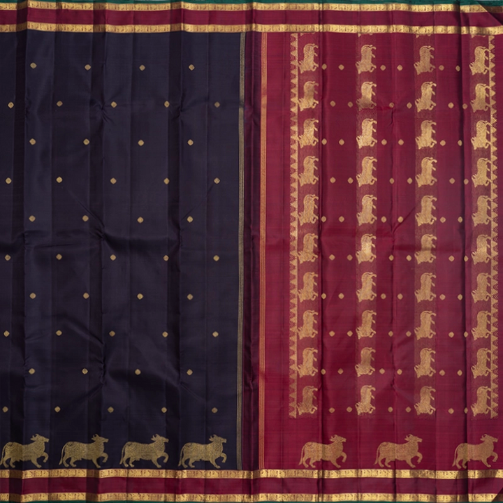 Hayagrivas Handloom Deep Jamun Kanjivaram Silk Saree with Wine Maroon Border KBF742H7-1