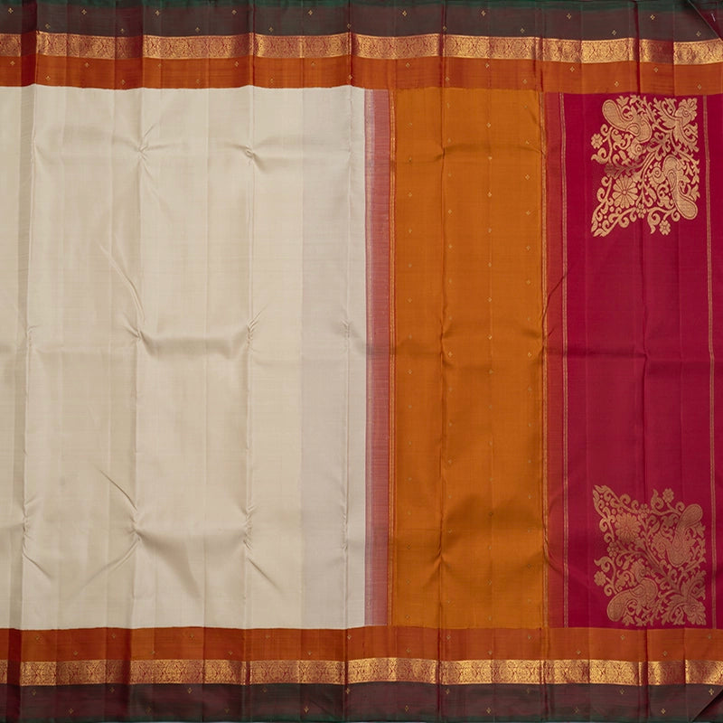 Hayagrivas Handloom Half-White Kanjivaram Silk Saree KBF742H9-1