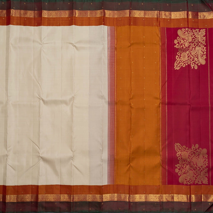 Hayagrivas Handloom Half-White Kanjivaram Silk Saree KBF742H9-1