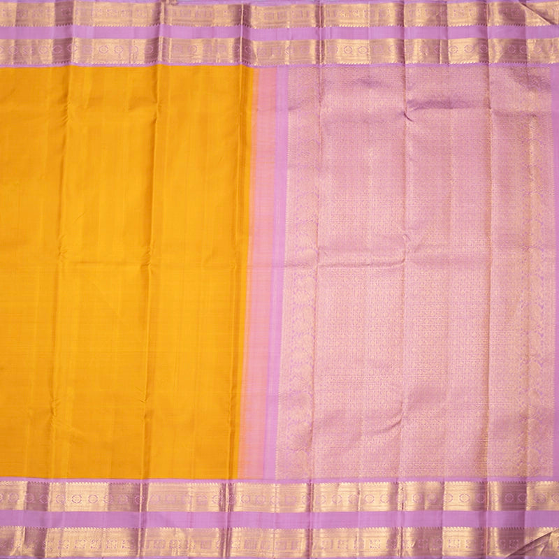 Hayagrivas Handloom Turmeric Yellow Kanjivaram Silk Saree with Baby Pink Border KBF763H3-1