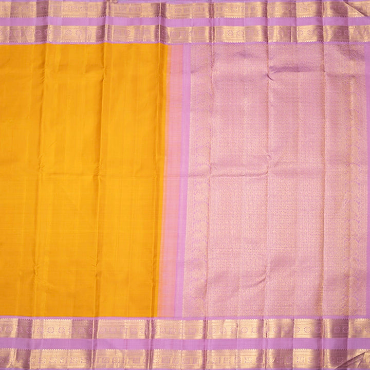 Hayagrivas Handloom Turmeric Yellow Kanjivaram Silk Saree with Baby Pink Border KBF763H3-1