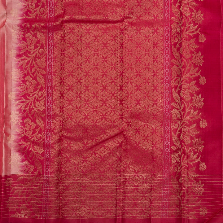 Hayagrivas Handloom Peach Pink Kanjivaram Silk Saree with Maroon Border KBF777H7-2